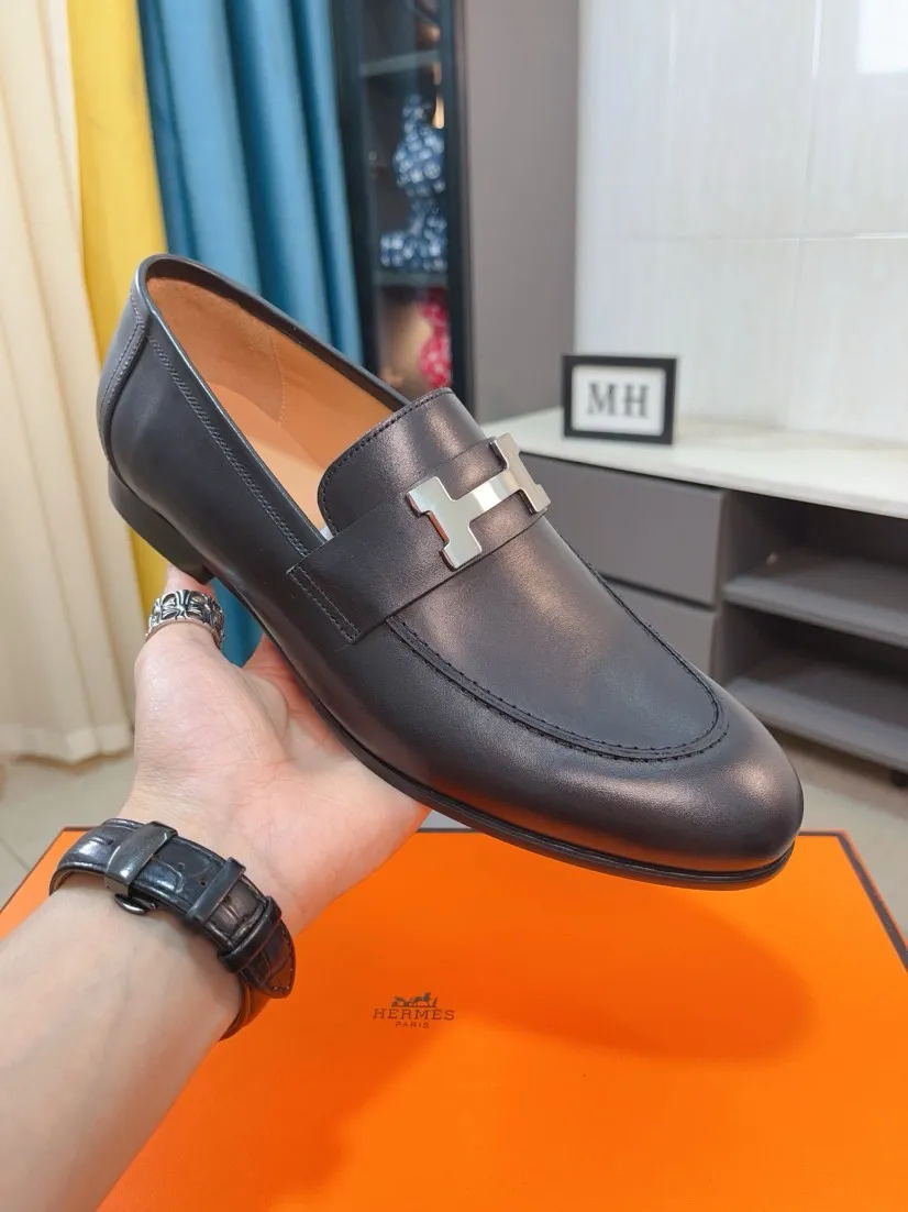 Men's shoes 💰560🌹🌹Niuli "HERMES" Hermès business leather shoes, original factory configuration, original imported cowhide upper + luxury hardware logo + fully imported original customized cowhide lining, sole: rubber wear-resistant outsole, difficult craftsmanship, original factory follow-up goods, 🔍🔍high quality code number: 38-44 45 can be customized